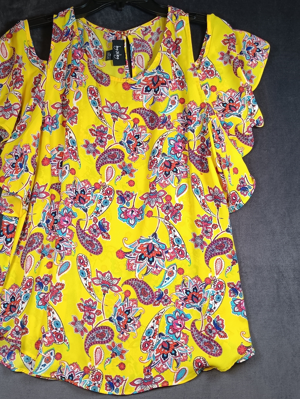 by & by Yellow Paisley Cold-Shoulder Tunic